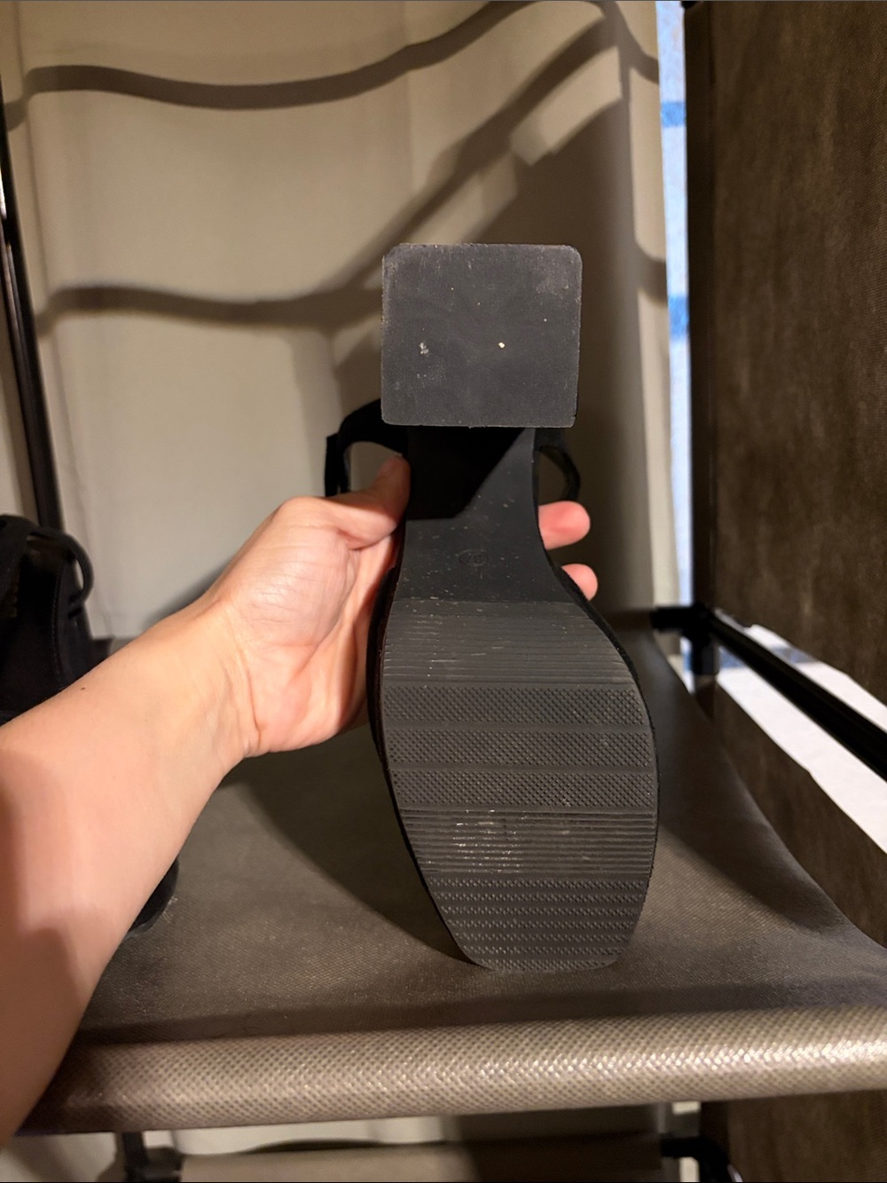 Suede Black Platform Block Heel Sandals with Ankle Strap - Picture 4 of 11